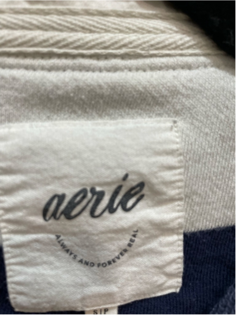 Aerie Long Sleeve Pep Rally Rugby Sweatshirt S Navy White Striped Preppy Coastal - Picture 4 of 7
